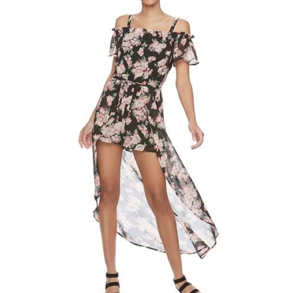 Floral Cold-shoulder Maxi Romper